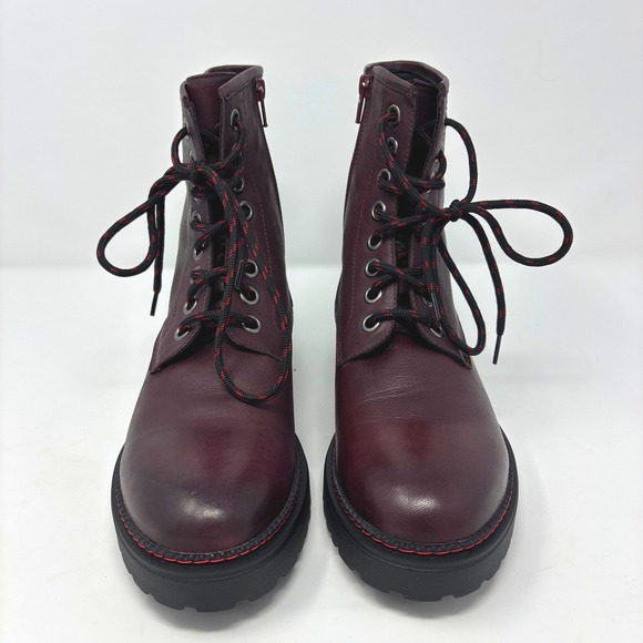 Bueno Destiny - Merlot Maroon Leather Lace Up Zip Combat Boots Size 9.5 Women - Picture 2 of 7